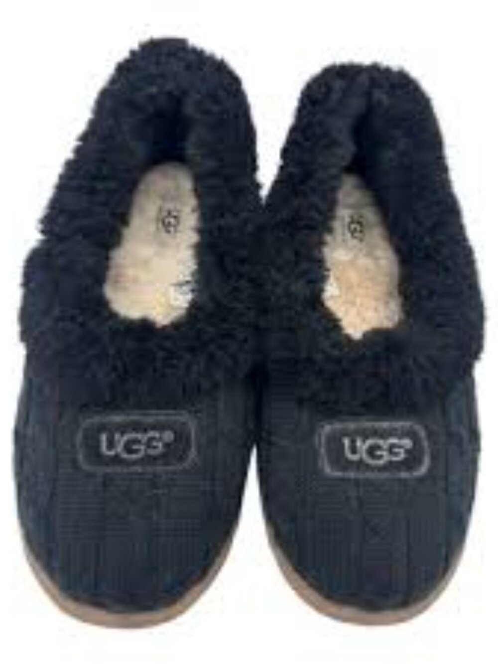 UGG Black Quilted Shearling-Trim Slip-On Slippers Size 7